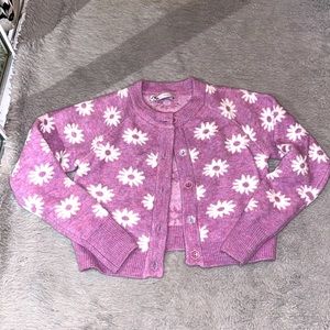 Zara Purple Flower Patterned Wool Cardigan